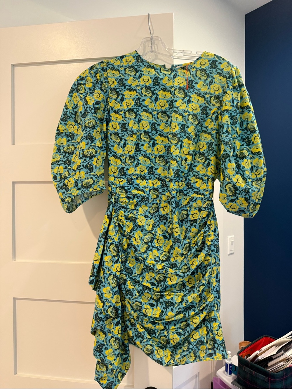 Rhode floral asymmetrical dress with puff sleeve Mini Dress